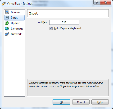 VirtualBox Input Settings